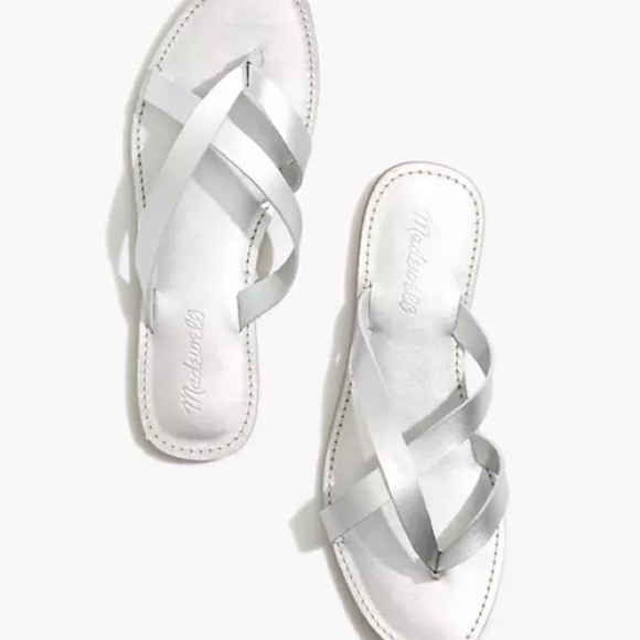 Madewell The Boardwalk Thong Sandal Metallic Leather Silver New - Picture 1 of 4